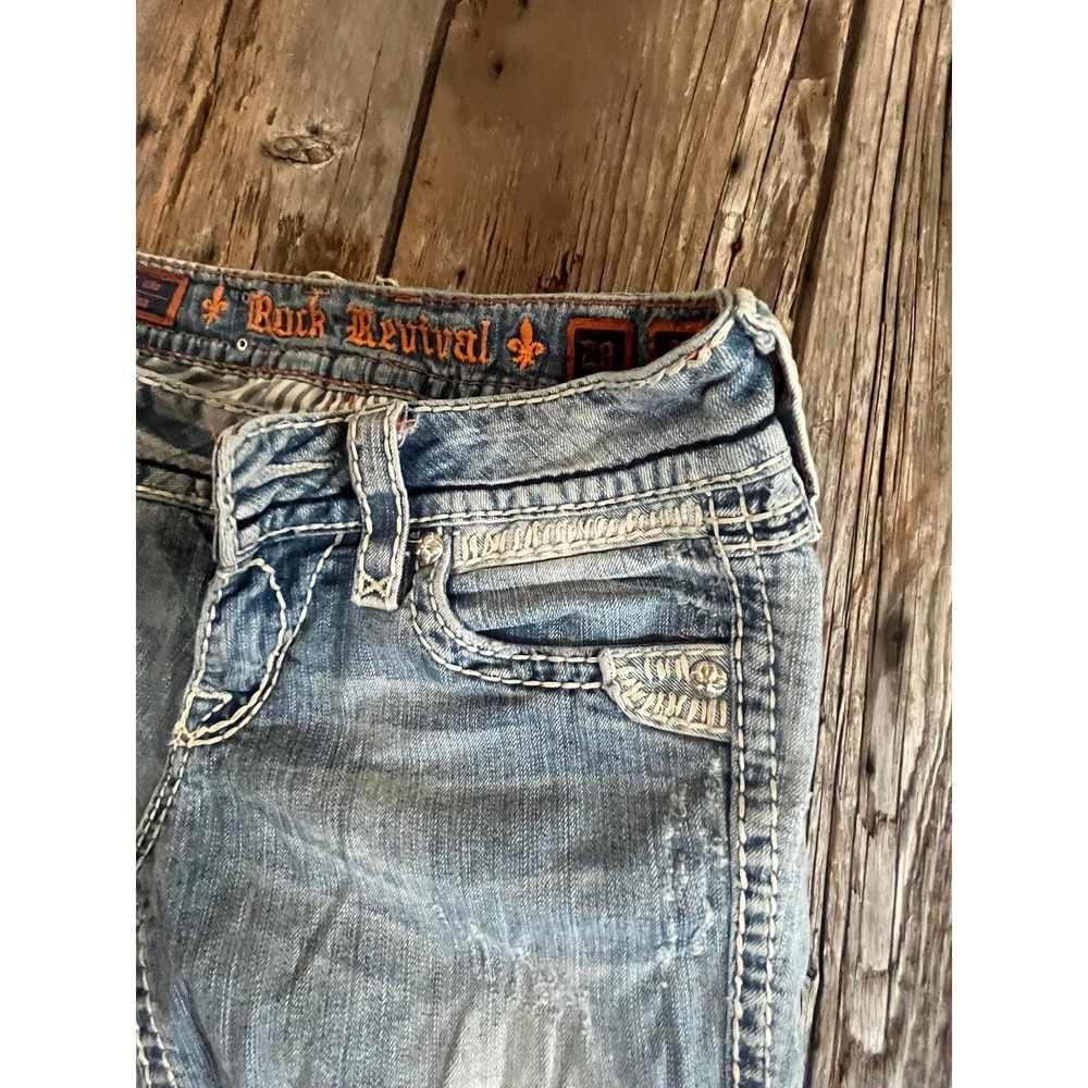 Rock Revival Bootcut Jeans Light Wash Distressed Embellished Studded Size 28 - Picture 7 of 14